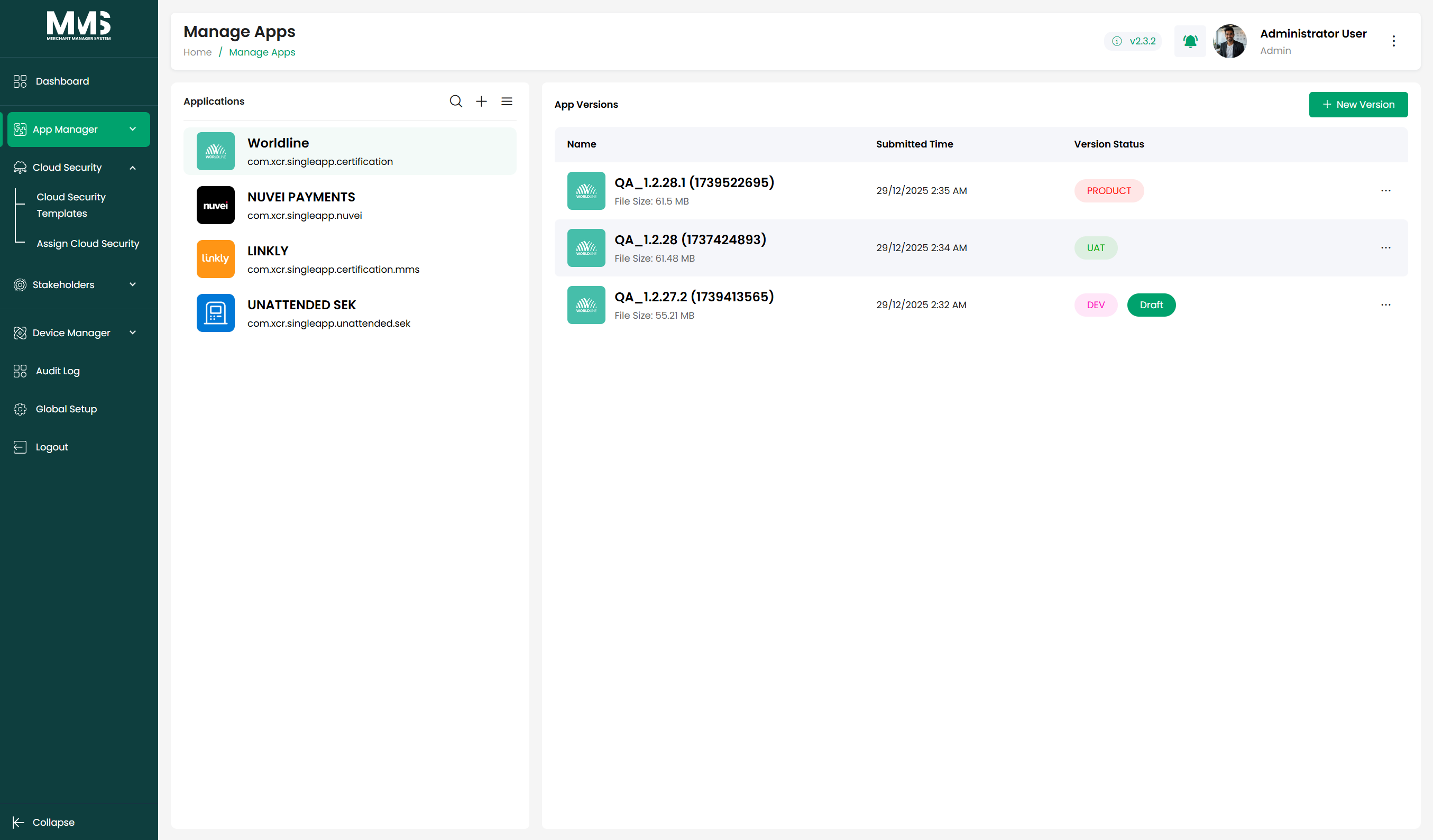 Manage Apps list