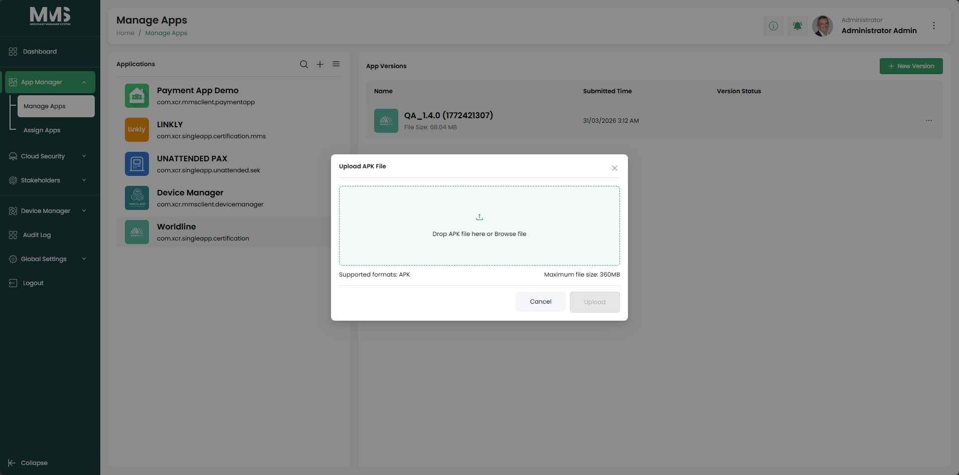 Upload APK modal