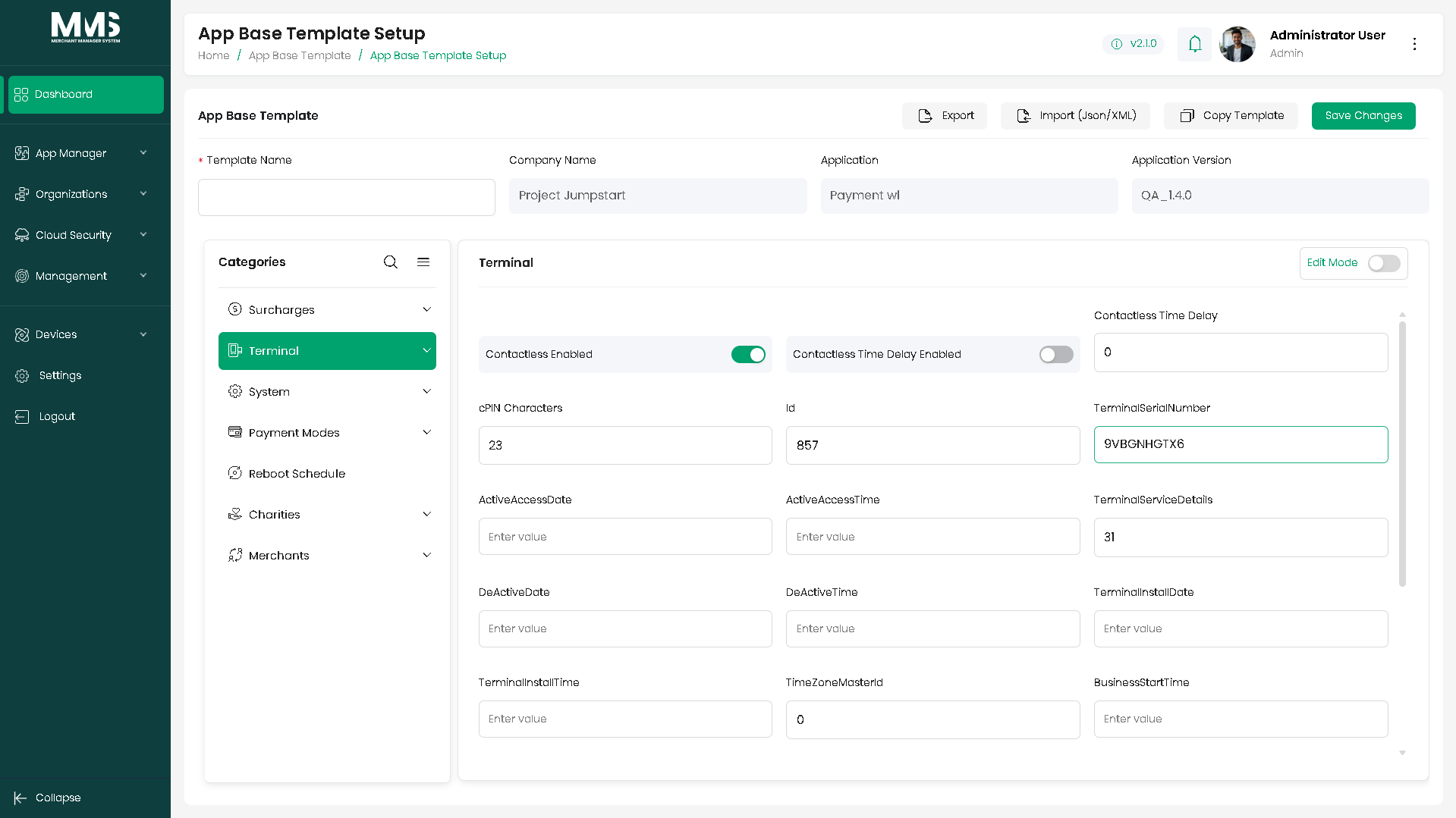 Base template config