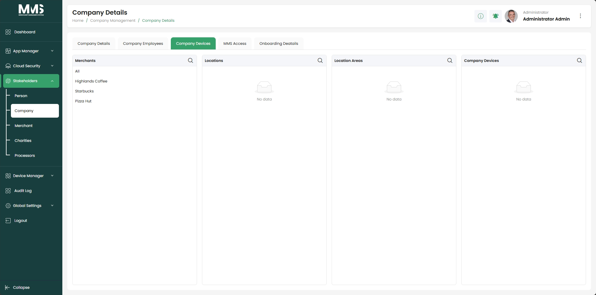 Company Devices tab