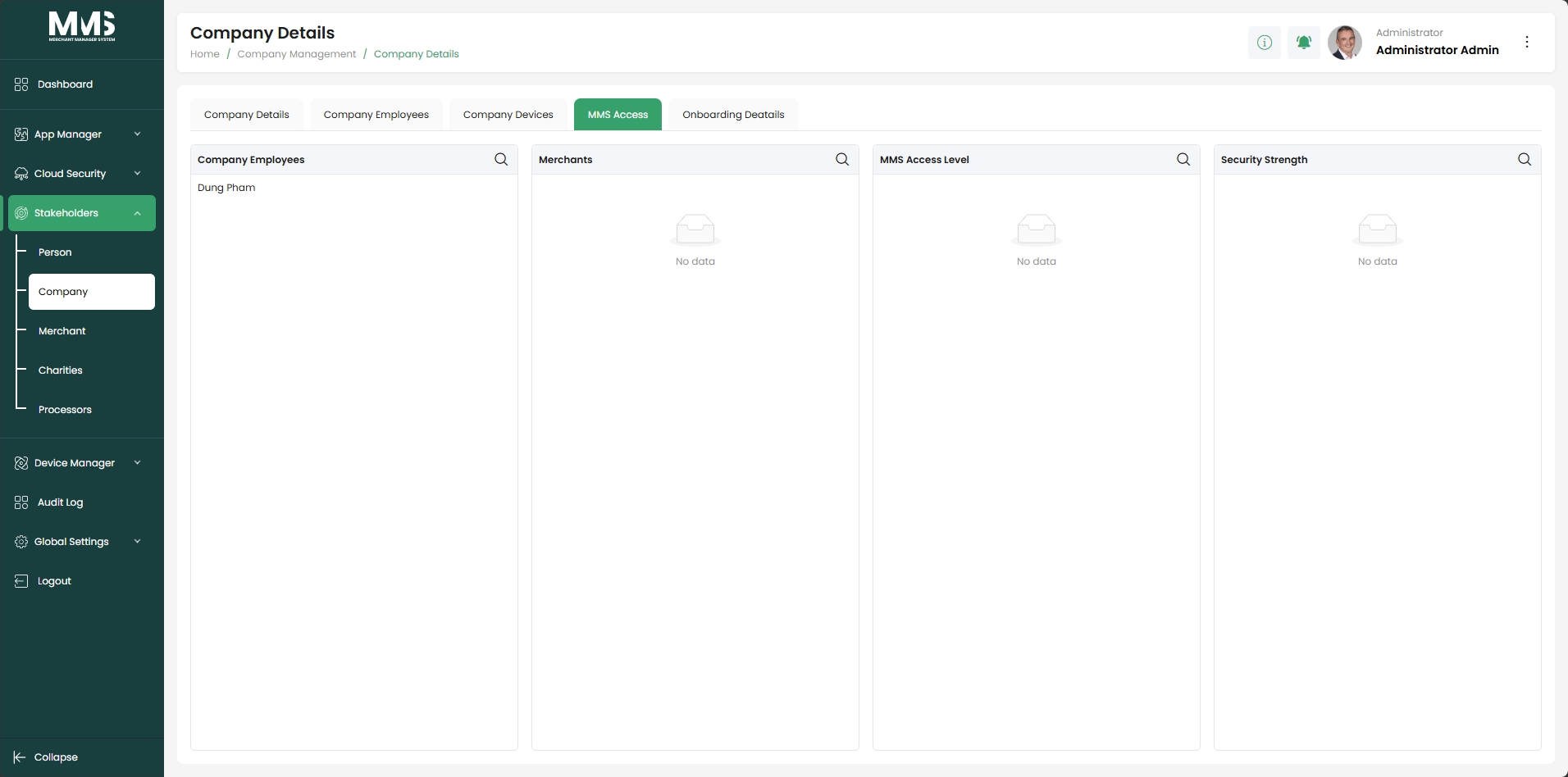 MMS Access tab