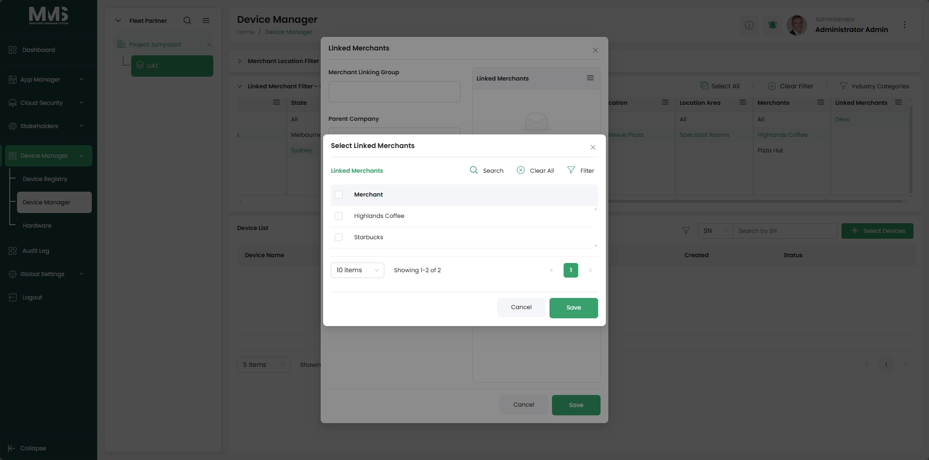 Device details panel