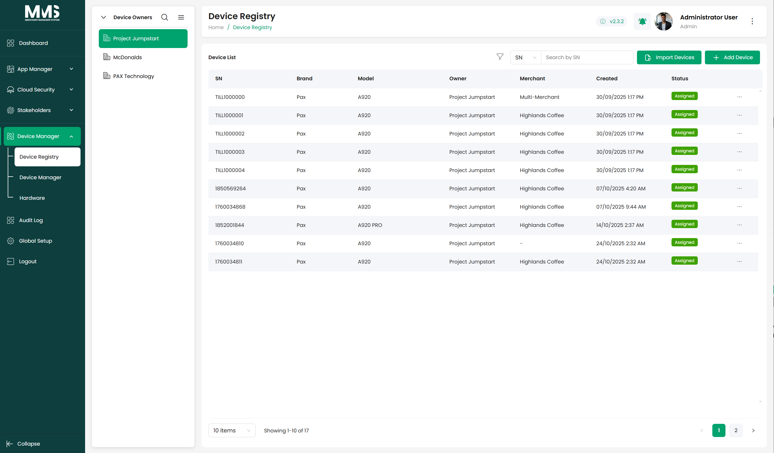 Device Registry list