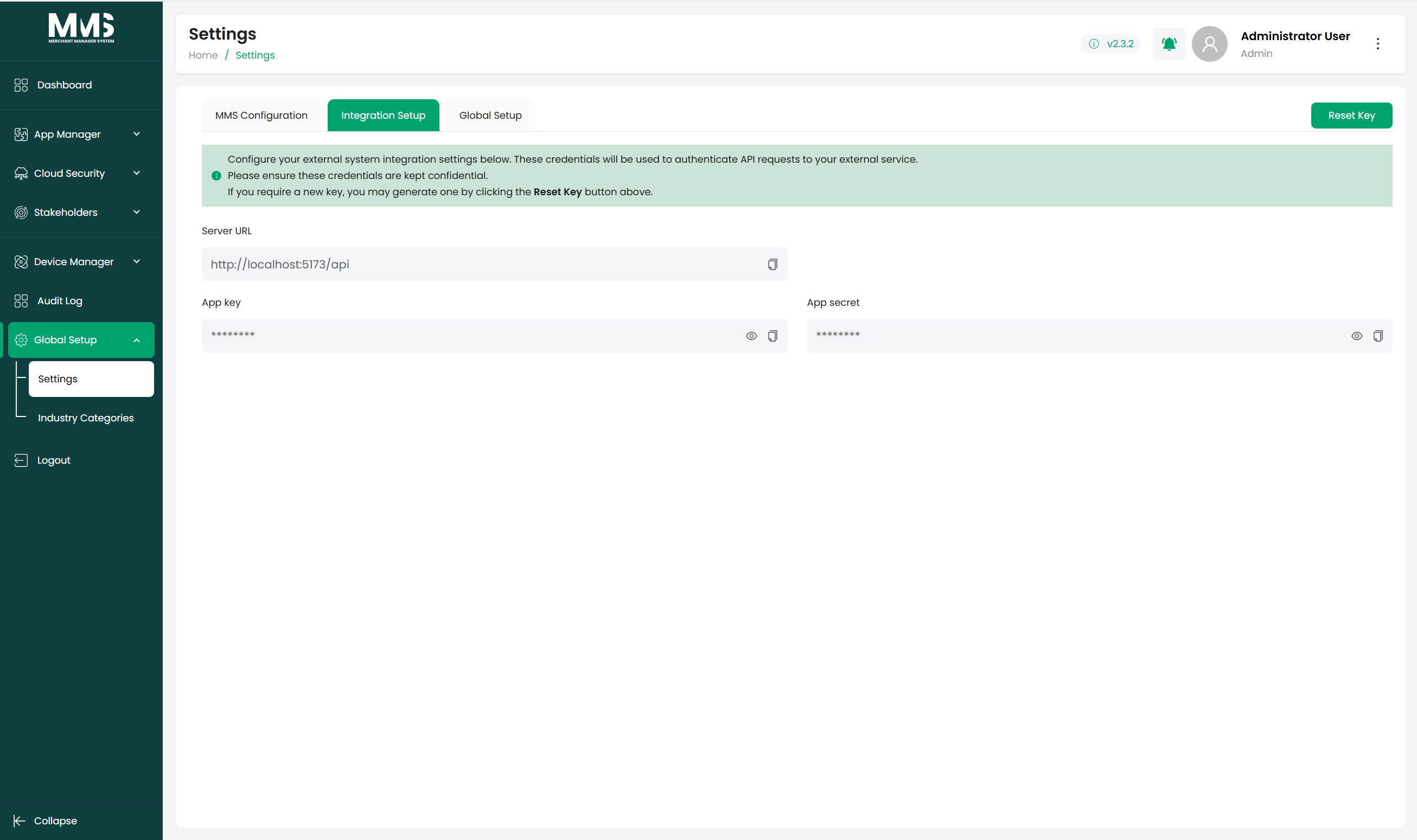Settings — Integration Setup