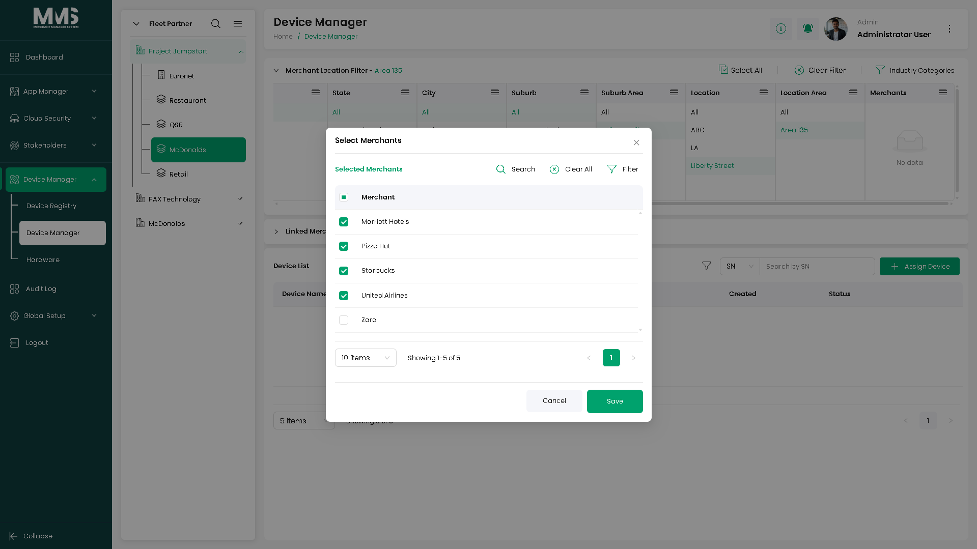 Multi-merchant location option