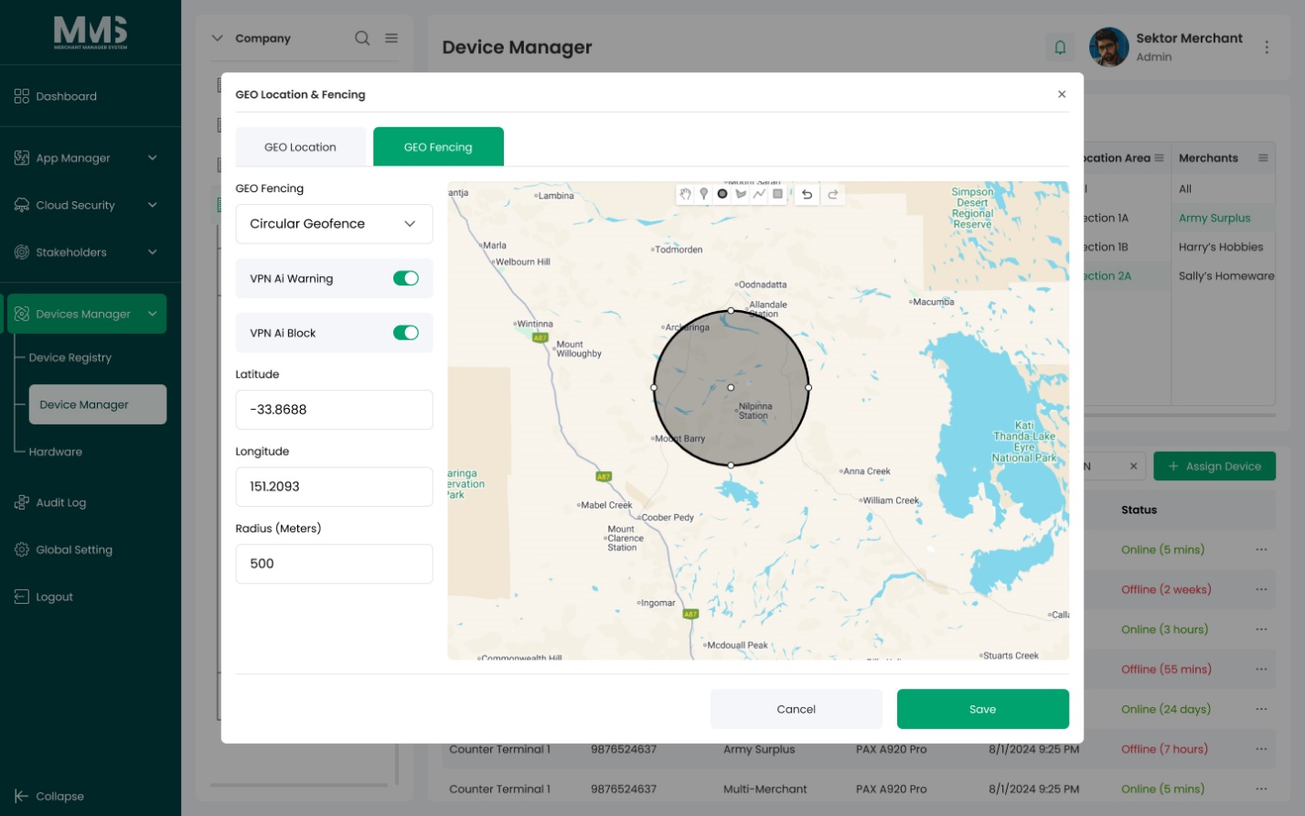 Location filter in Device Manager