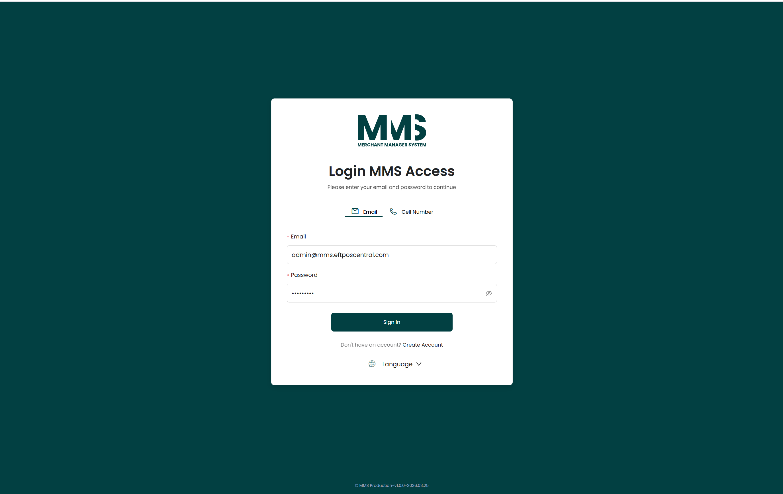 Login page
