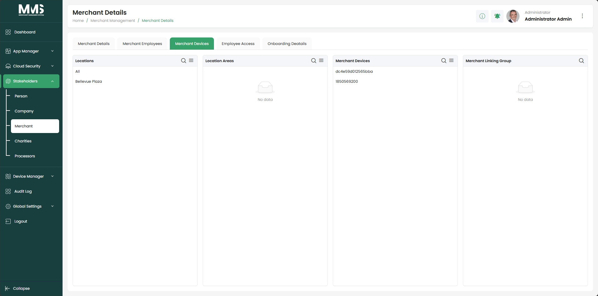 Merchant Devices tab